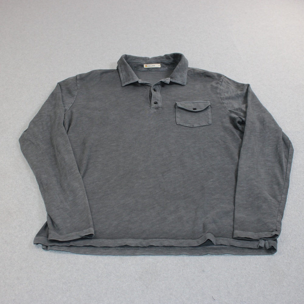 Marine Layer Shirt Mens Medium Gray Jersey Slub Polo Long Sleeve Pocket Casual